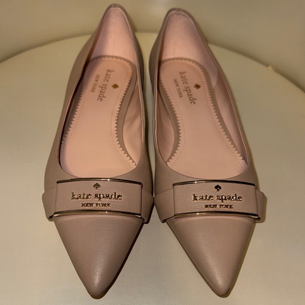 Kate Spade Beige Pointed Flats with Gold Accent